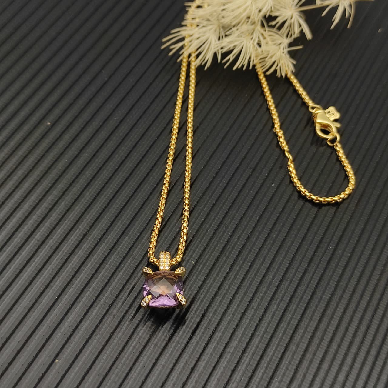 David Yurman Gold Chain with Purple Stone Pendant